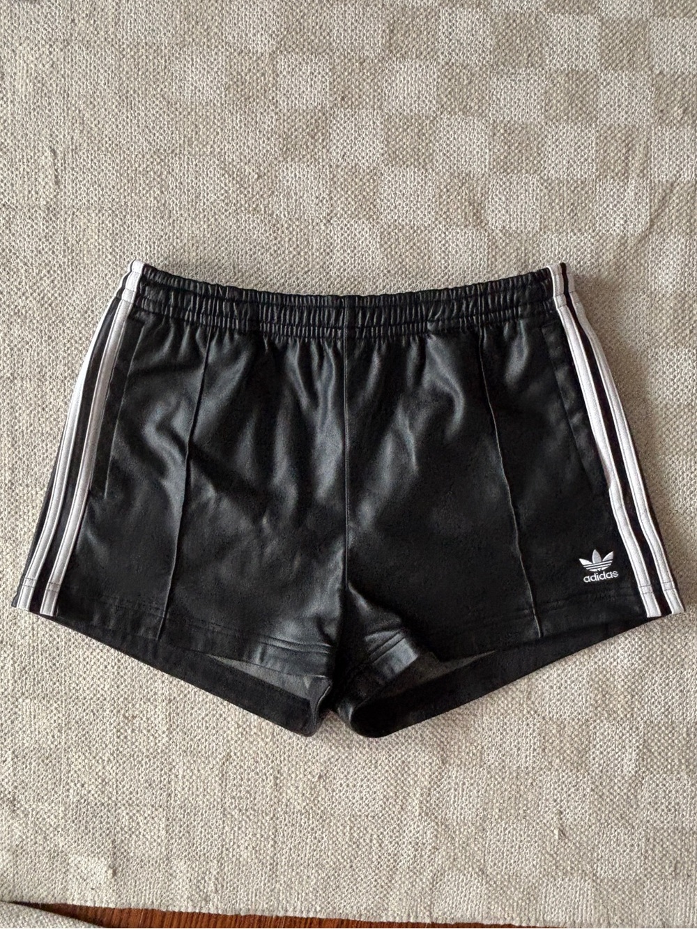 Adidas Black Faux Leather Track Shorts